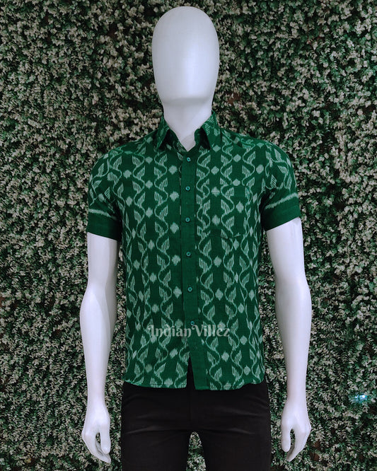 Green Odisha Ikat Cotton Half Sleeve Shirt for Men