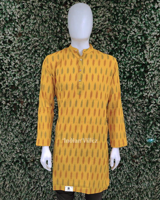 Yellow Pochampally Ikat Cotton Kurta for Men