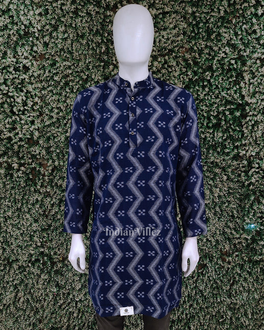 Blue Odisha Ikat Cotton Kurta for Men