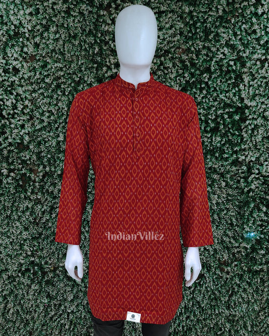 Red Odisha Ikat Cotton Kurta for Men