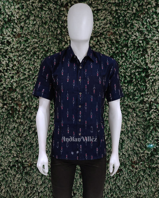 Blue Mayur Chandrika Odisha Ikat Cotton Half Sleeve Shirt for Men