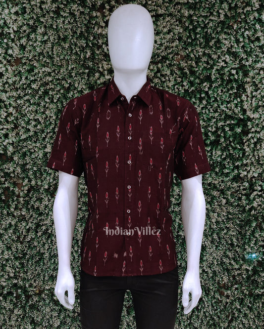 Coffee Mayur Chandrika Odisha Ikat Cotton Half Sleeve Shirt for Men