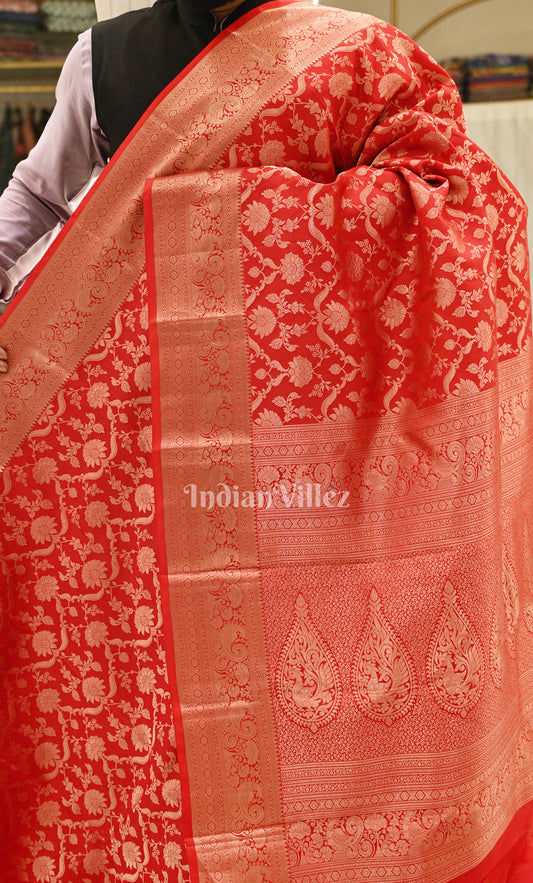 Red with Golden Floral Brocade Pure Kanjivaram Silk Saree