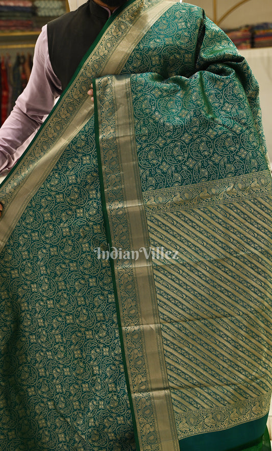 Rama Green Floral Brocade Pure Kanjivaram Silk Saree