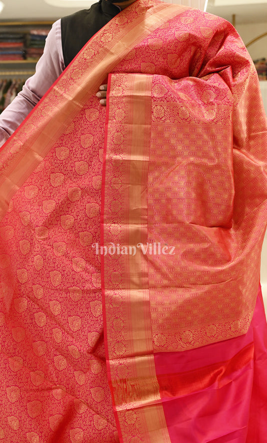Red with Pink Dual Tone Brocade Pure Kanjivaram Silk Saree