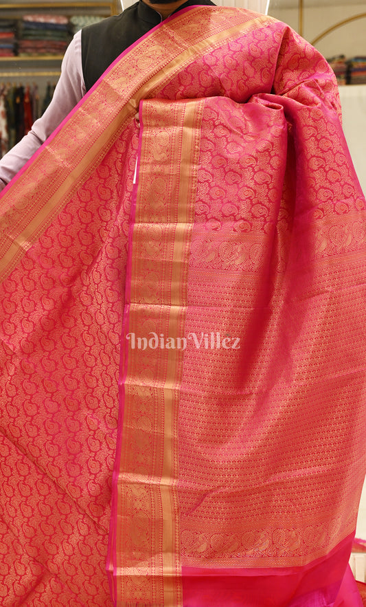 Rani Pink Paisley Brocade Pure Kanjivaram Silk Saree
