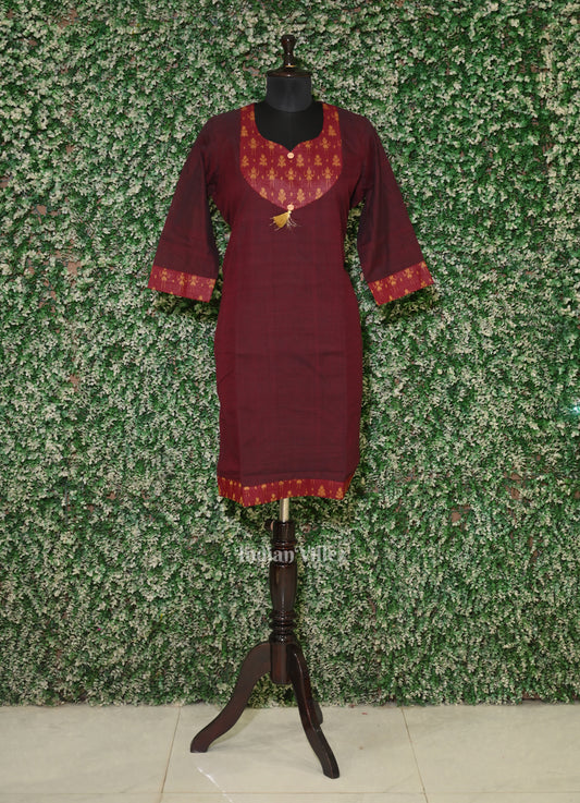 Maroon Tribal Odisha Ikat Designer Cotton Kurti