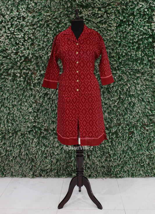 Maroon Sambalpuri design Odisha Ikat Designer Cotton Kurti for Women