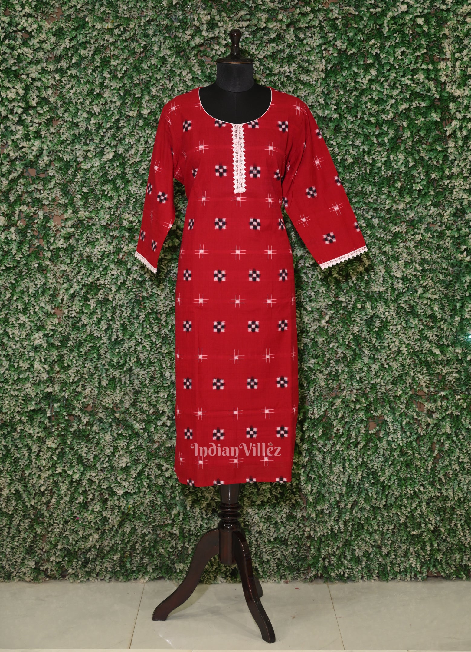 Red Sambalpuri Pasapali design Odisha Ikat Designer Cotton Kurti for Women