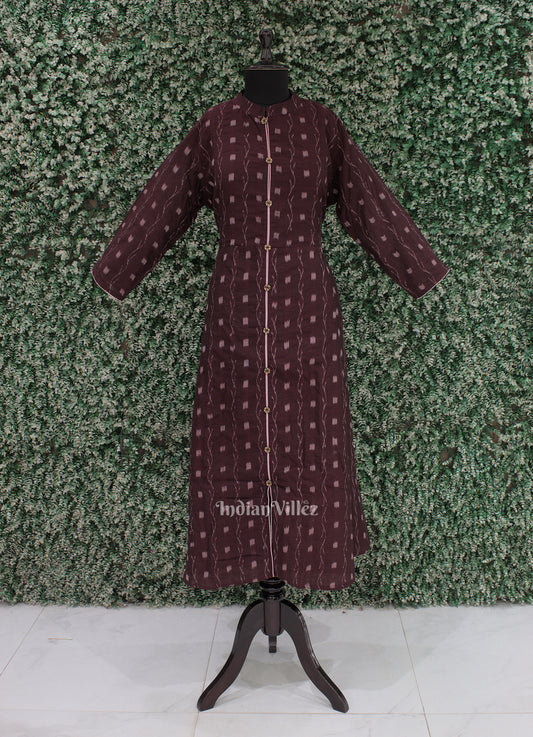 Coffee With Strip pattern Odisha Ikat Designer Long Gown for Women