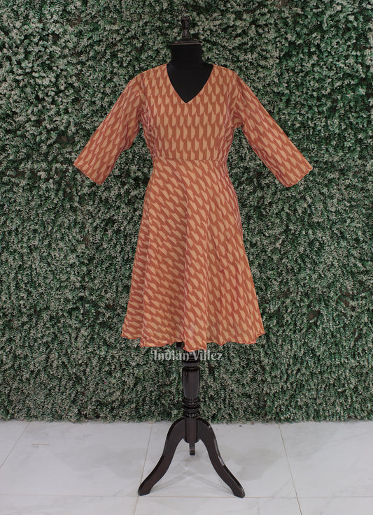 Orange Pochampally Ikat Designer Cotton Frock