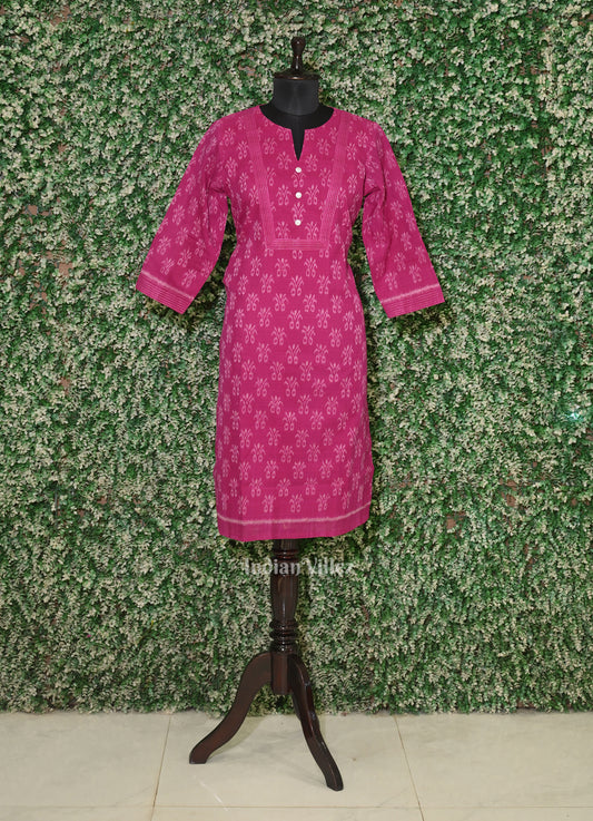 Rose Pink Odisha Ikat Designer Cotton Kurti for Women