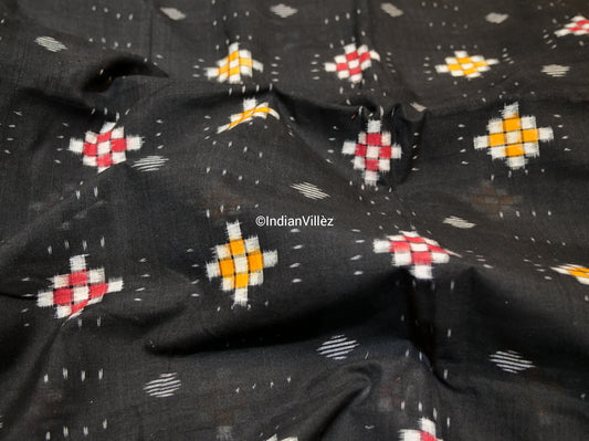 Black Pasapalli Motif Cotton Ikat Handloom Fabric