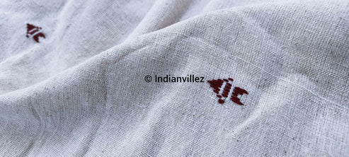 White With Fish Motif Handmade Organic Dyed Kotpad Fabric