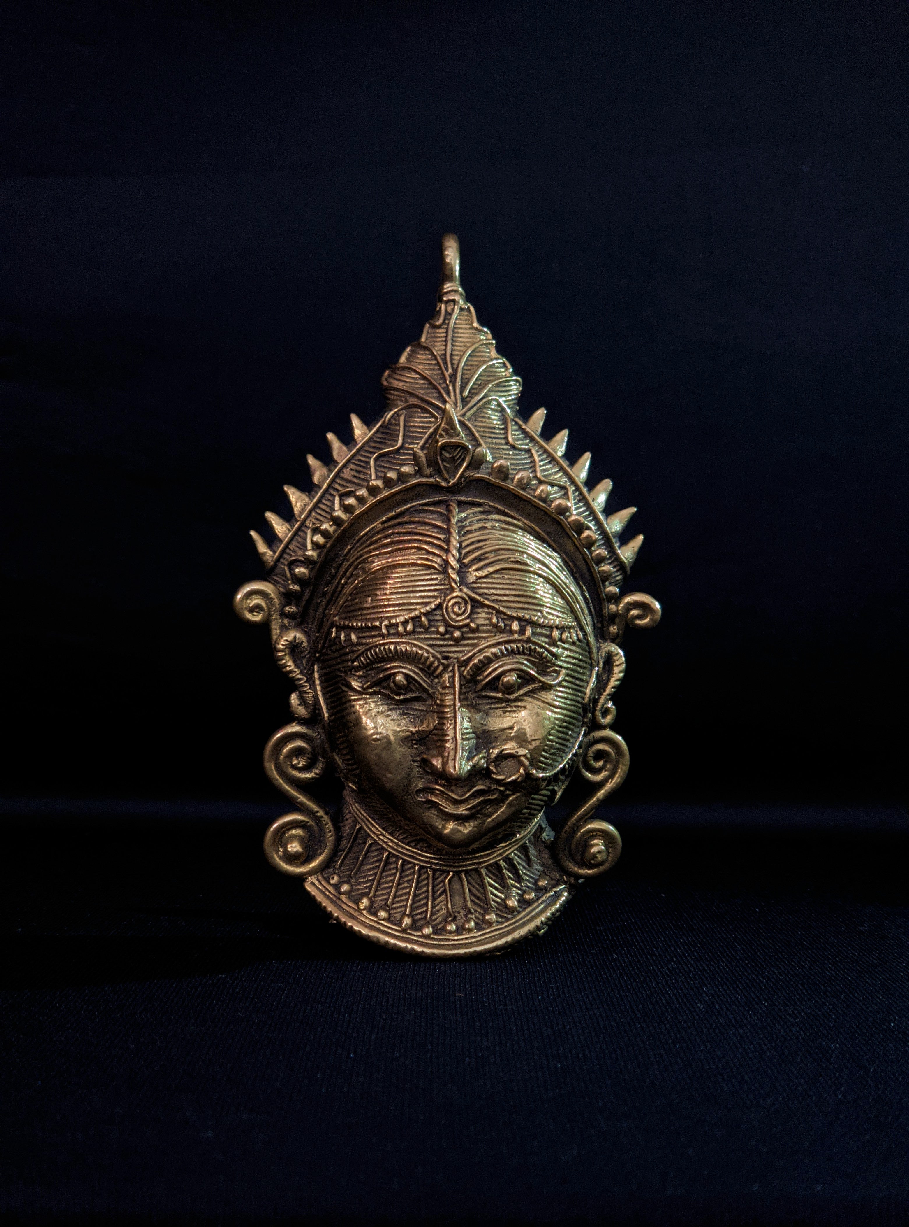 Handmade Dhokra Maa Durga Face Pendant