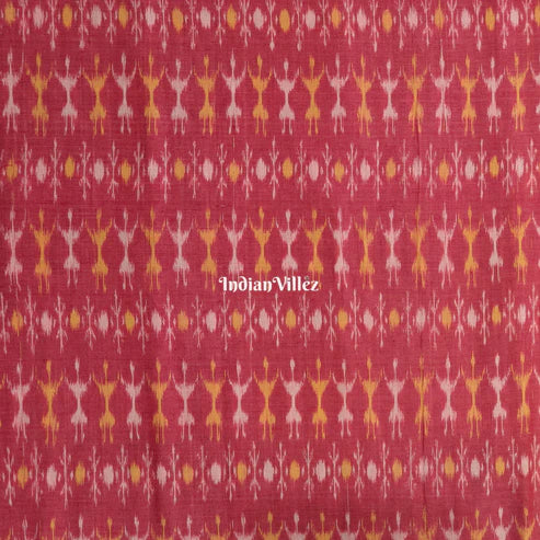 Carrot Pink Tribal Odisha Handloom Cotton Ikat Fabric