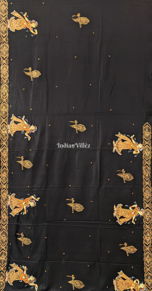 Black Rasleela Hand-Painted Pattachitra Saree (PRE ORDER)