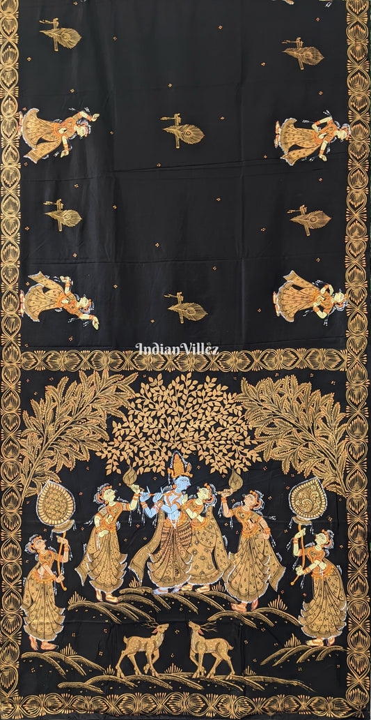 Black Rasleela Hand-Painted Pattachitra Saree (PRE ORDER)