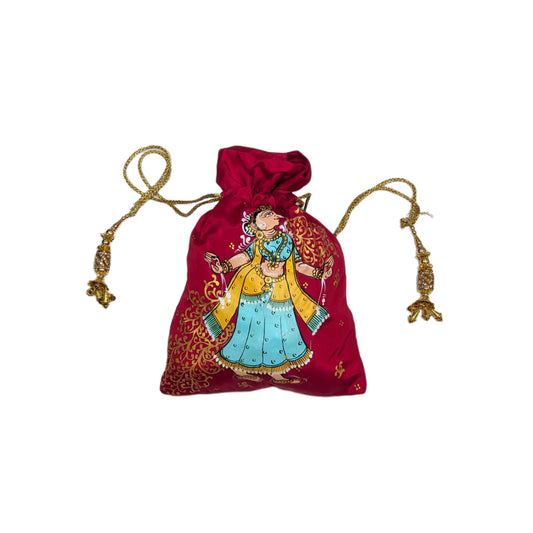 Red Nartaki Pattachitra Potli Bag