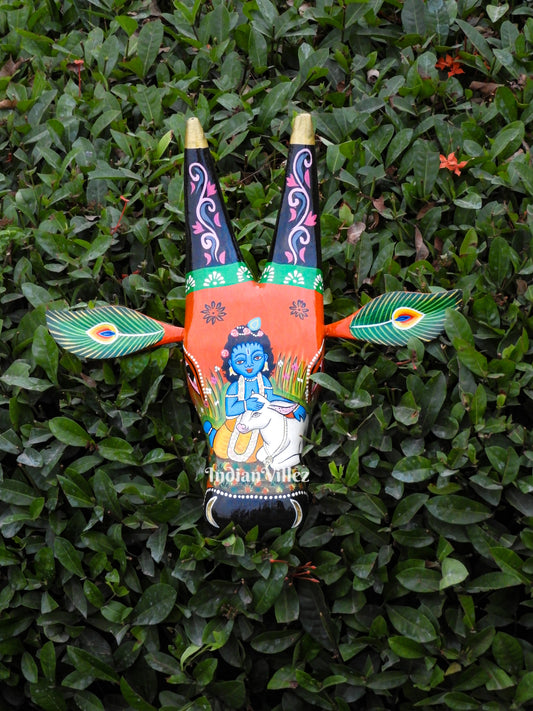 Hand-painted Pattachitra Cow Head Wall Hanging