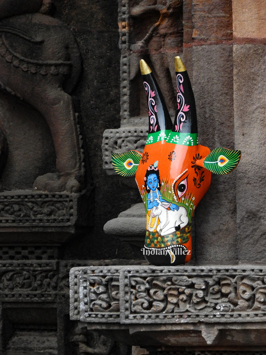 Hand-painted Pattachitra Cow Head Wall Hanging