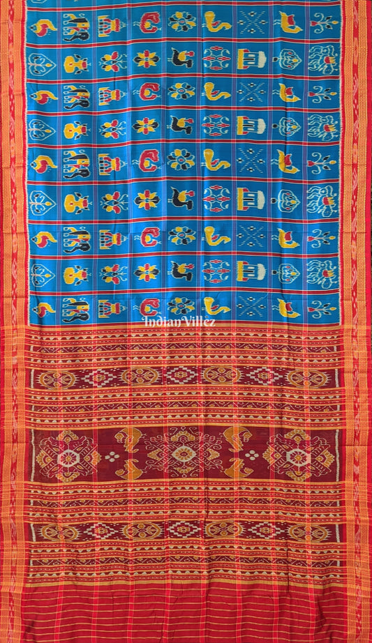 Peacock Blue Nabakothi Khandua Silk Pata Saree
