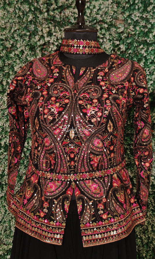 Designer Red Black Embroidered Kurta Set with Sharara and Dupatta