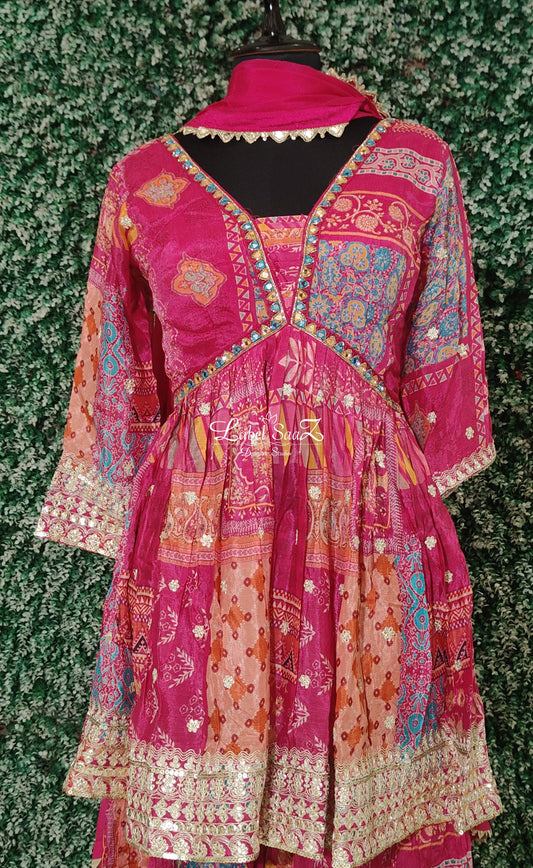 Hot Pink Palazzo Set in Alia Cut Design