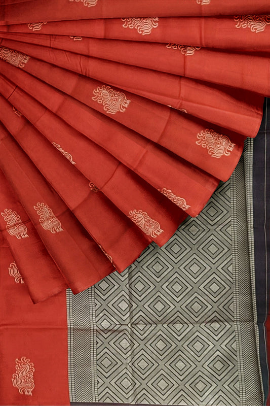 Orange With Bottle Green Kanjivaram Soft Silk Saree