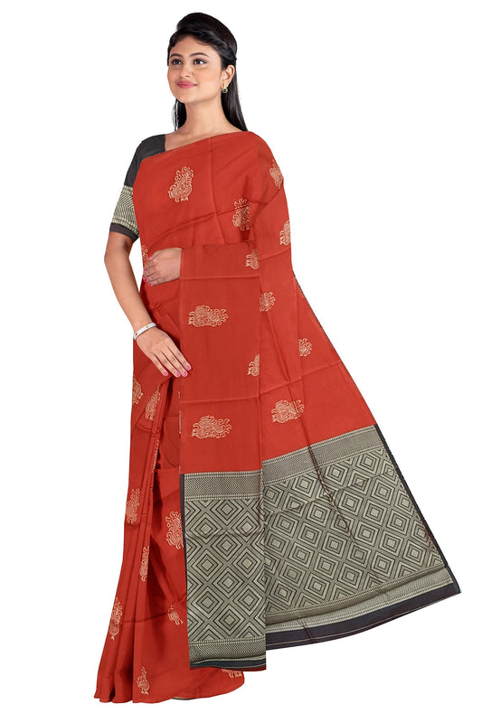 Orange With Bottle Green Kanjivaram Soft Silk Saree