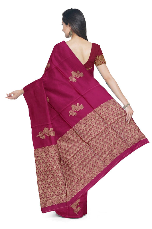 Pink Golden Kanjivaram Soft Silk Saree