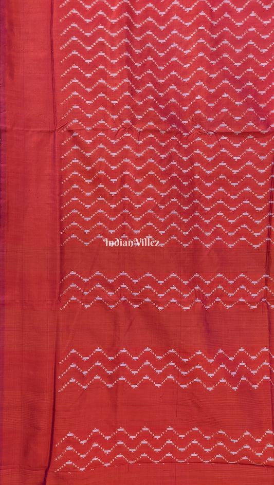 Deep Orange Pochampally Ikat Silk Saree