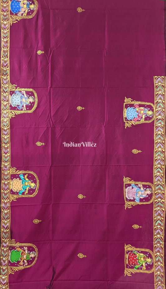 Magenta Purple Nartaki Chandua Theme Pattachitra Silk Saree