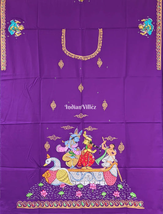Violet Radha Krisha Pattachitra Kurti Cotton Dress Material