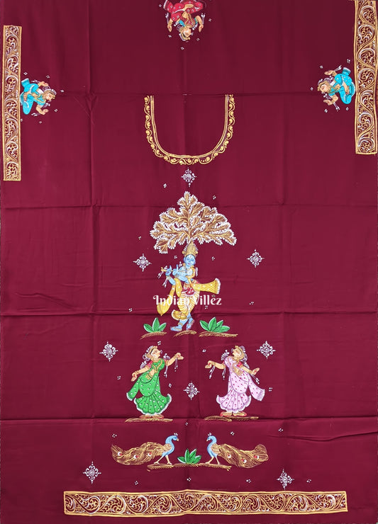 Krishna bansuri Pattachitra Kurti Cotton Dress Material