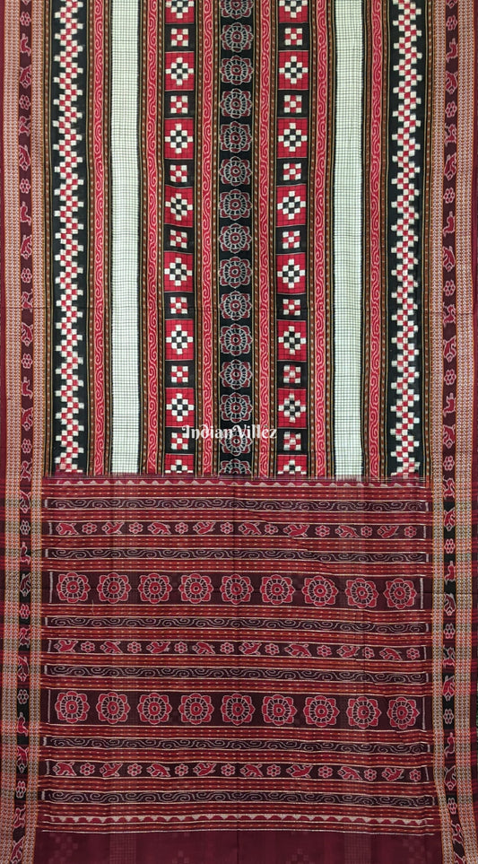 Red Black Pasapalli Theme Sambalpuri Cotton Saree