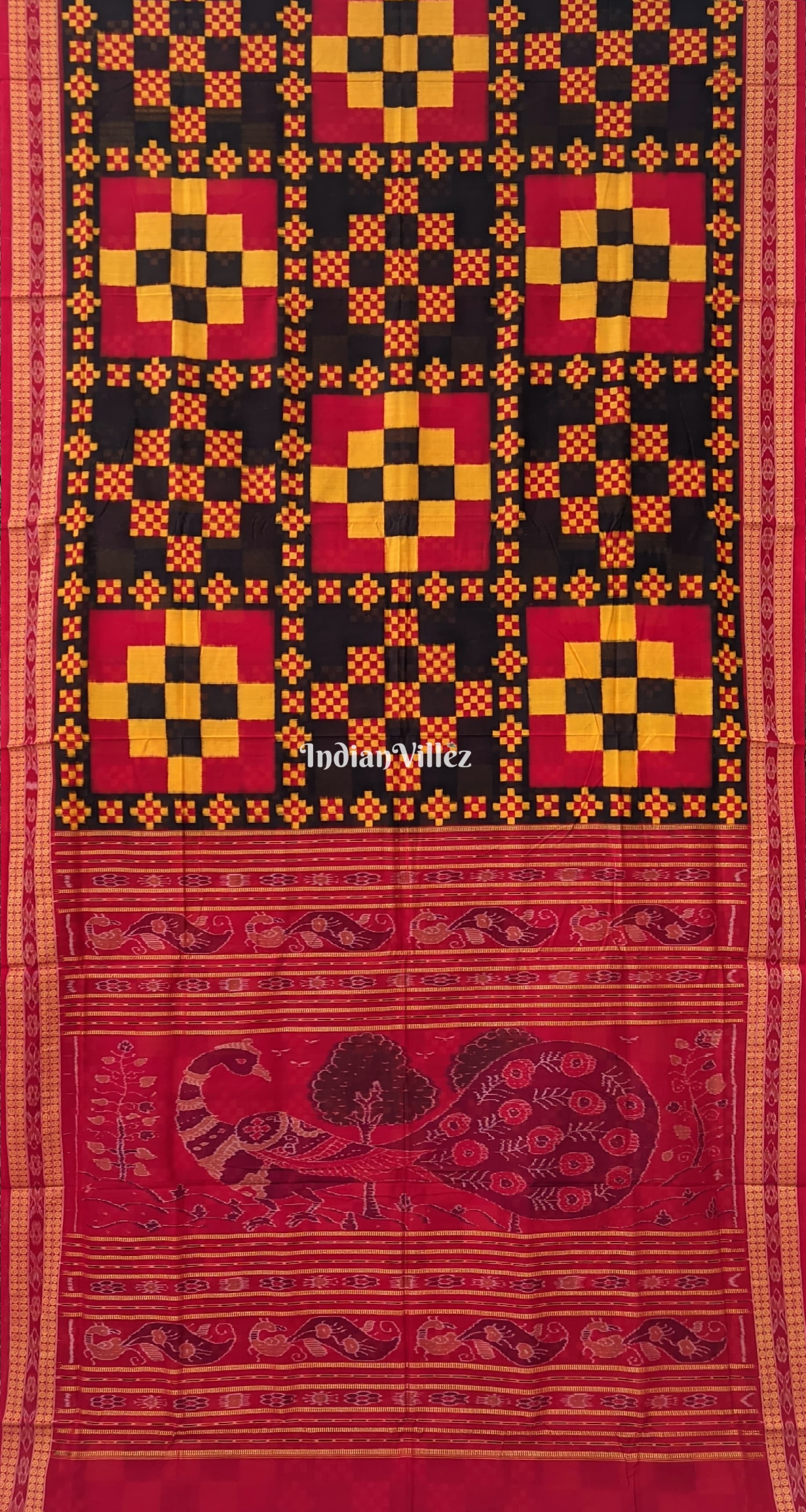 Red Yellow Pasapalli Theme Sambalpuri Cotton Saree