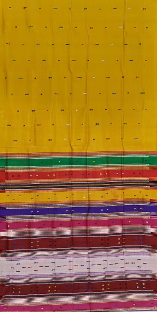 Golden Yellow Fish Motif Double Pallu Contemporary Odisha Handloom Silk Saree