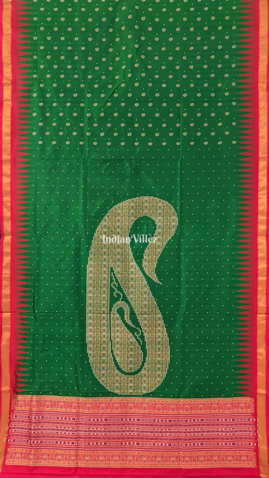 Bottle Green Zari Paisley Bomkai Sambalpuri Ikat Silk Saree