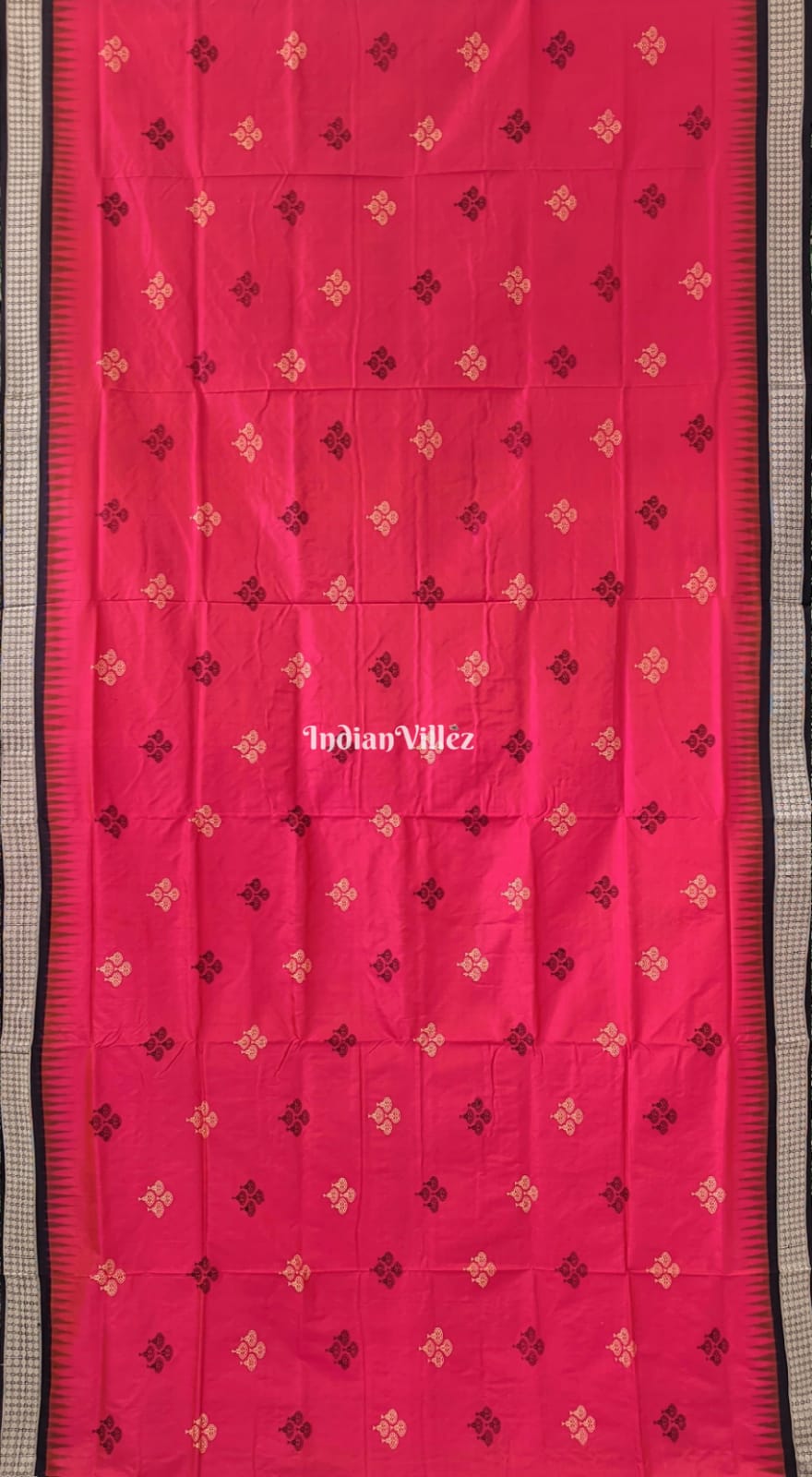 Floral Rani Dualtone Sambalpuri Silk Saree with Mushroom Motif & Nartaki Anchal