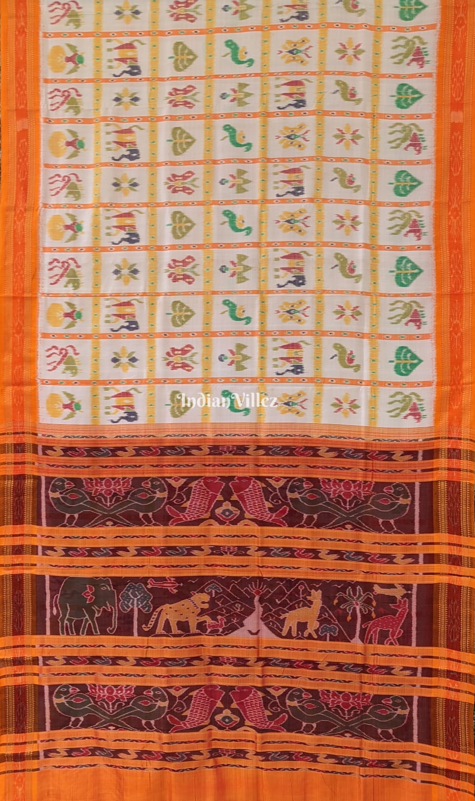 White Nabakothi Odisha Ikat Khandua Silk Saree