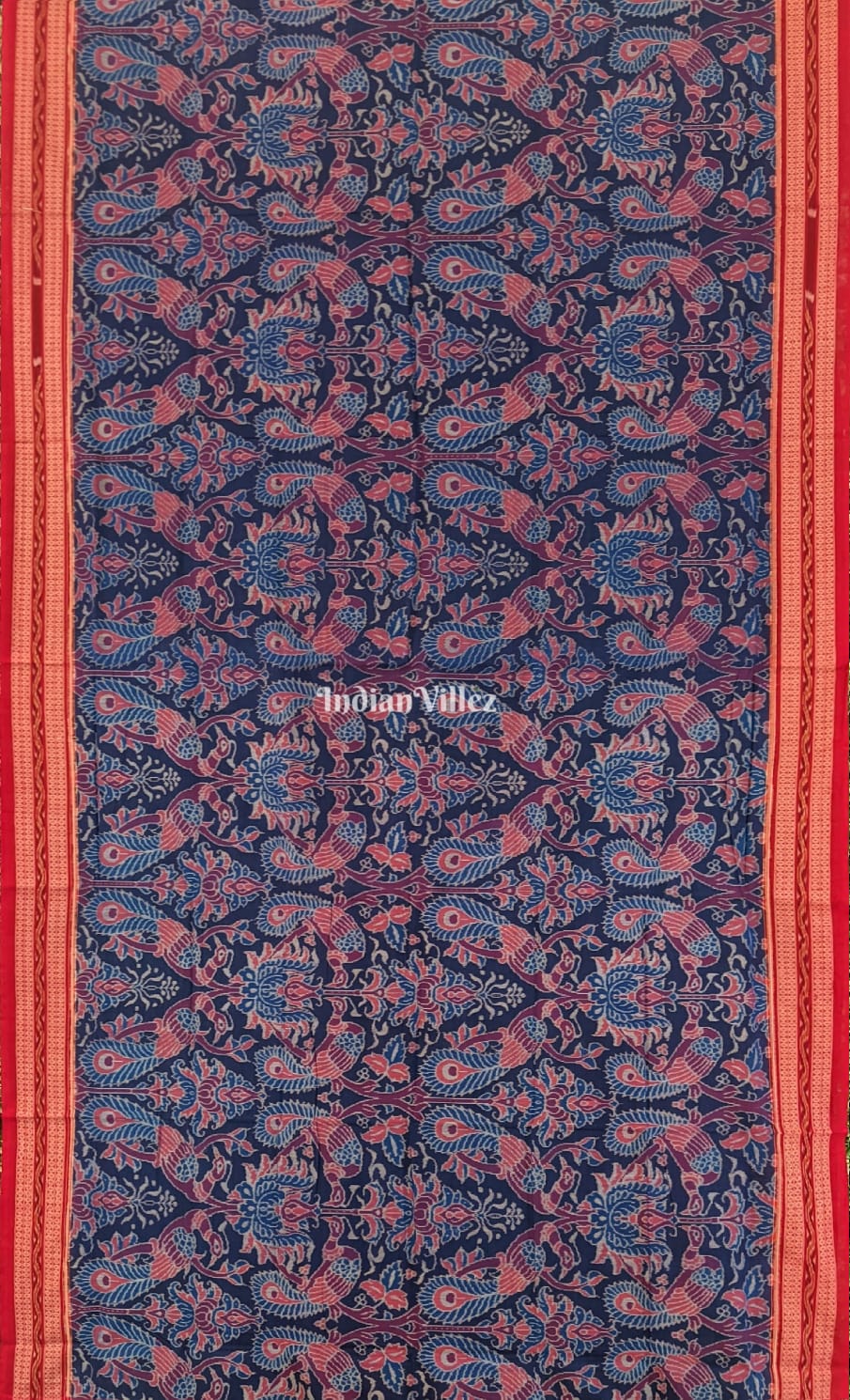 Blue Peacock Design Sambalpuri Pure Cotton Saree