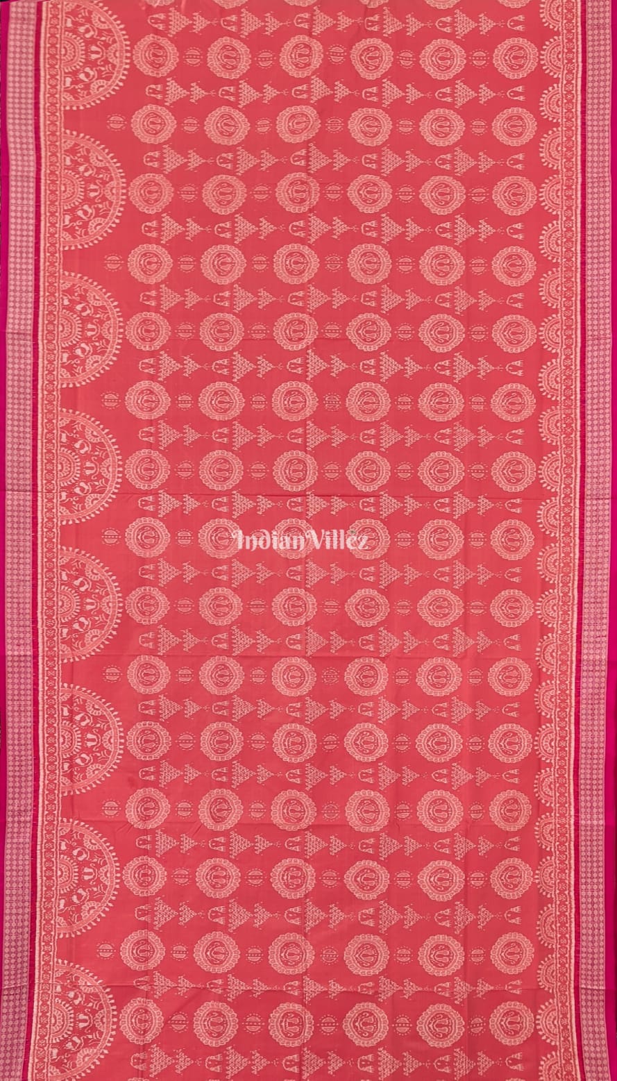 Orange Maroon Laxmi Pada Feet Jhoti Sambalpuri Ikat Silk Saree