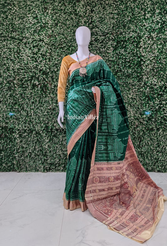 Green Taj Mahal Design Pure Sambalpuri Silk Saree