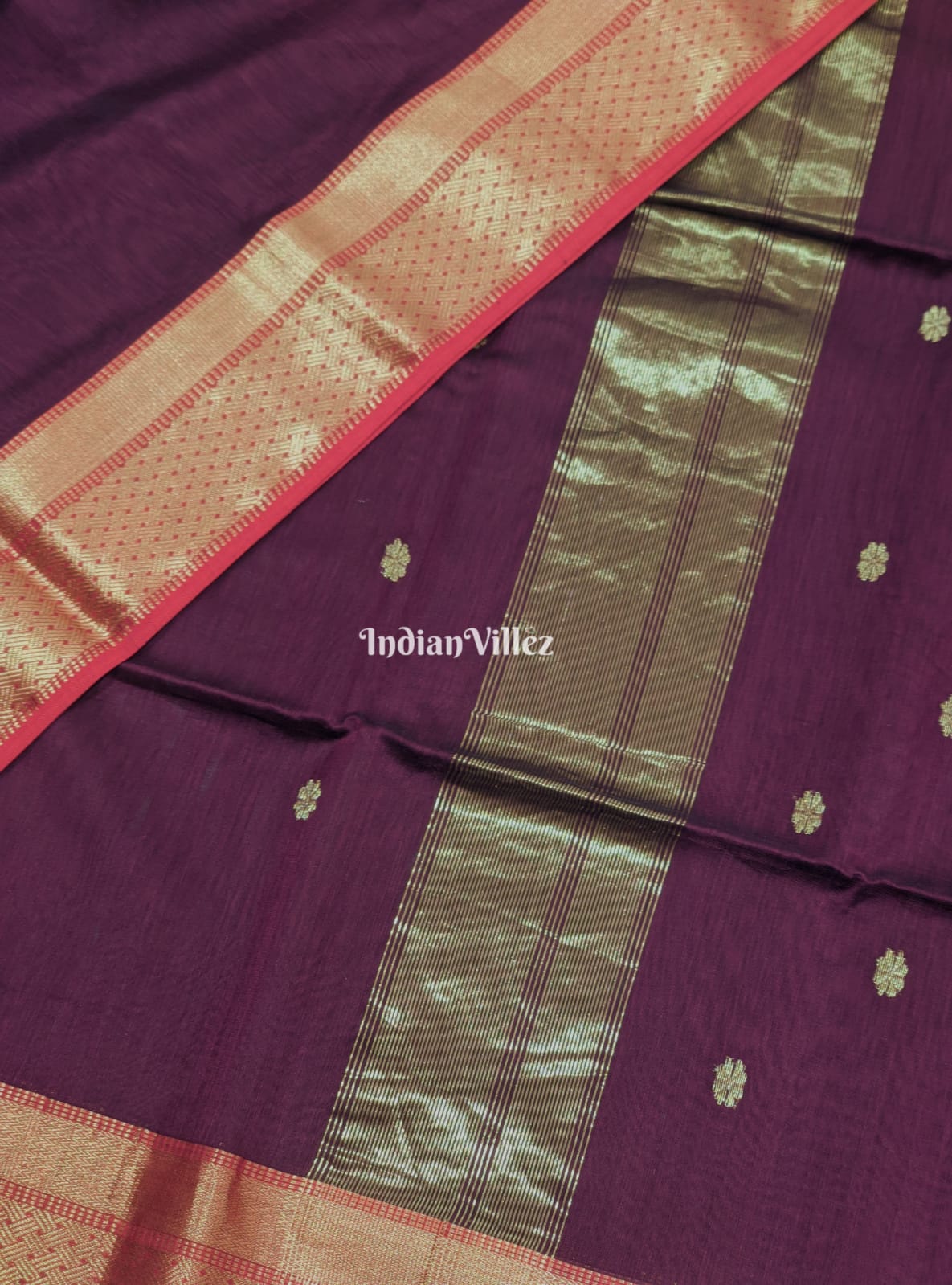 Maroon Maheshwari Silk and Cotton Saree