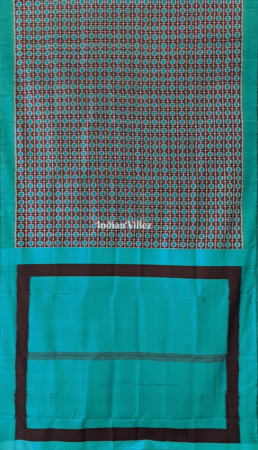 Sea Green Coffee Odisha Ikat Contemporary Silk Saree
