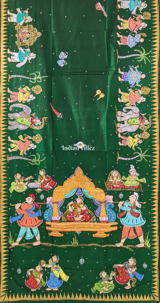 Green Doli Barat Theme Pattachitra Silk Saree