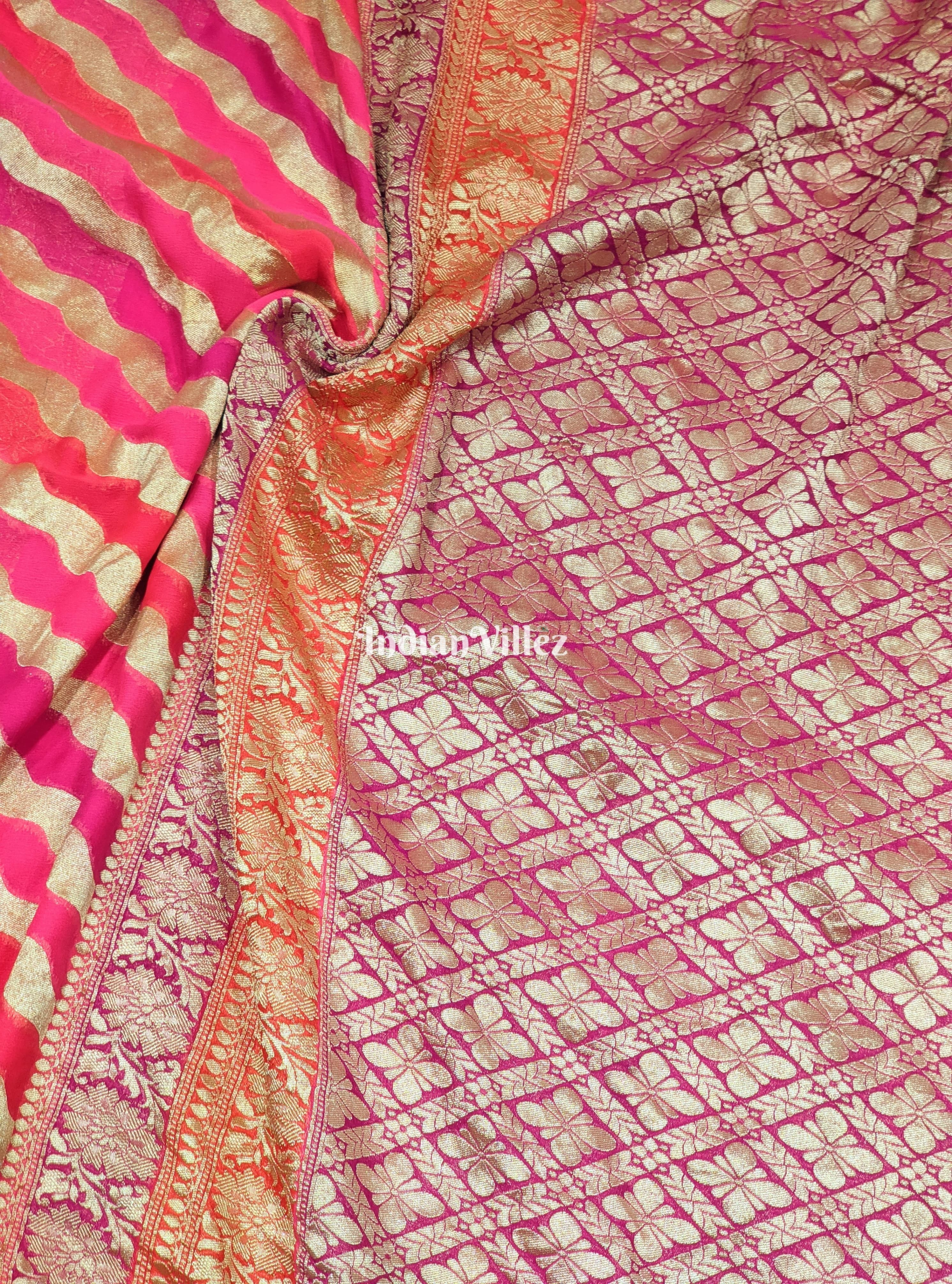 Pink Golden Banarasi Khaddi Georgette Saree
