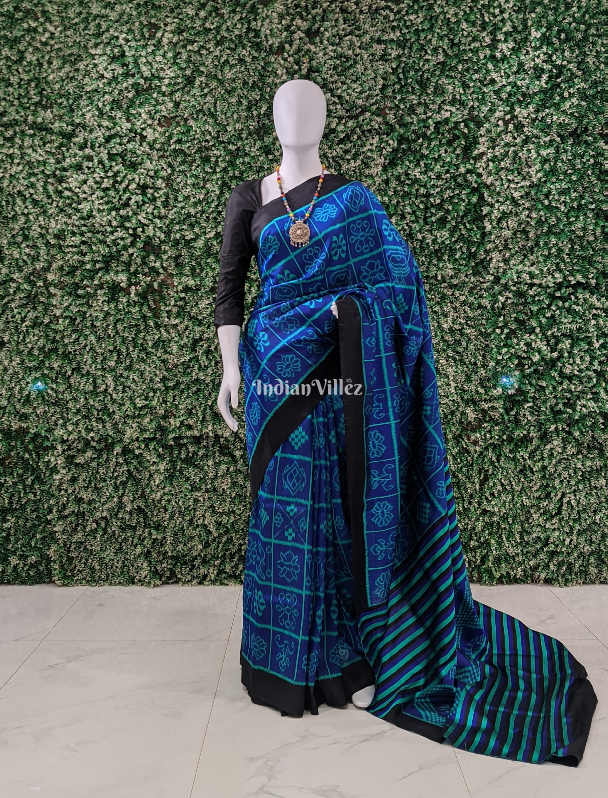 Blue Green Nabakothi Contemporary Designer Silk Saree