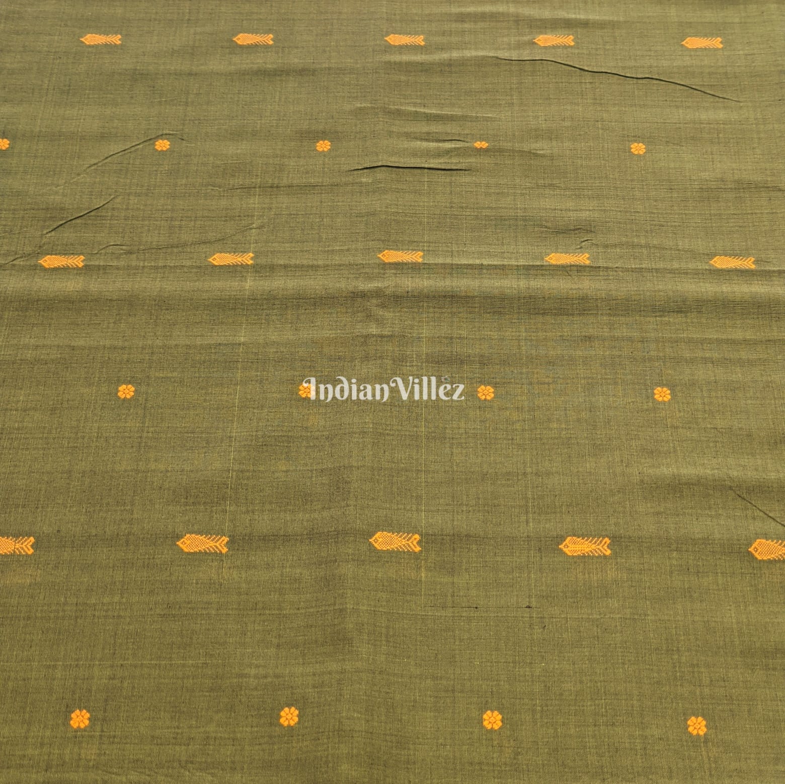 Mehendi Green Fish & Flower Motif Bomkai Cotton Fabric